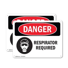 (2 Pack) Respirator Required OSHA Danger Sign Decal Metal Plastic