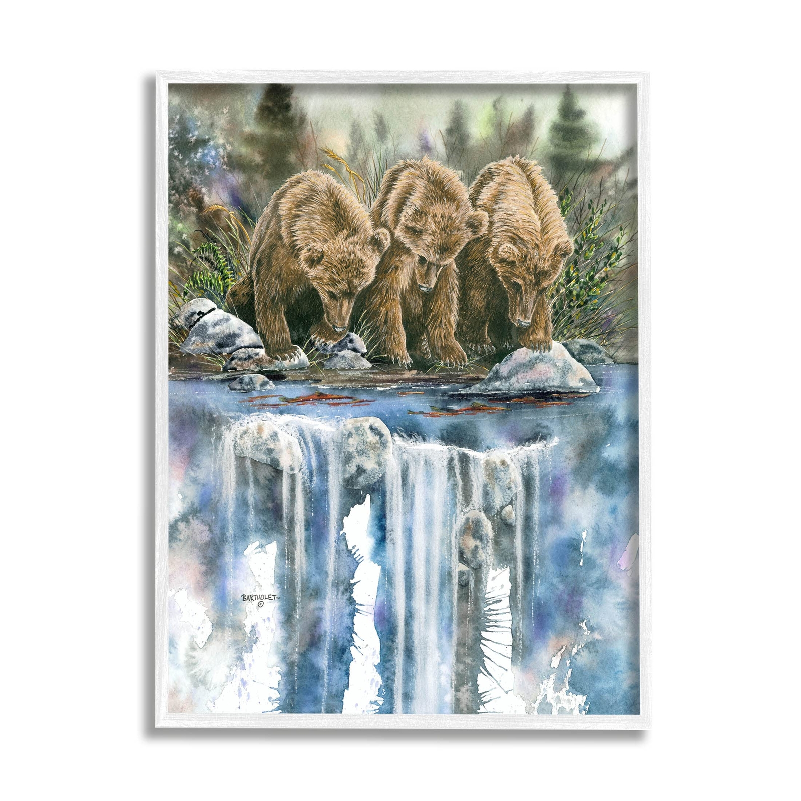 Bear Trio Fishing Lake Reflection Giclee Framed Wall Art, Design by Dave Bart...