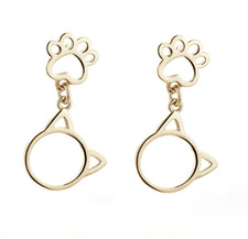 Women 925 Sterling Silver Paw Print Animal Cat Drop Dangle Earrings AJ