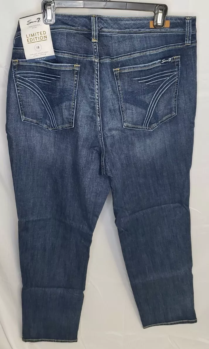 New Womens Seven 7 Jeans Limited Edition Straight Blue Denim Stretch Size 18
