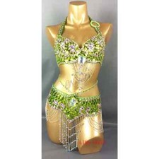 Women's belly dance costume set, crystal bead sequin dance platform suit