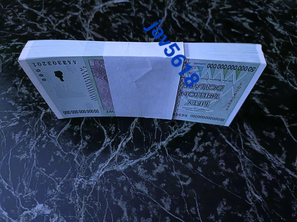 ZIMBABWE 50 TRILLION DOLLARS BUNDLE 100 TRILLION UNC 100 SERIES 2008 p90 MONEY * - Image 2 of 4