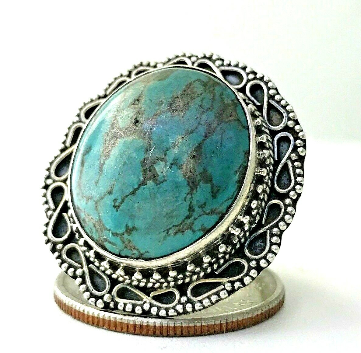 Turquoise Statement Large Boldy Oval Ring in Ster… - image 5