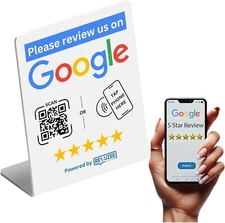 Google NFC & QR Code Tap Stand - Programmable with your Google Review Link WHITE