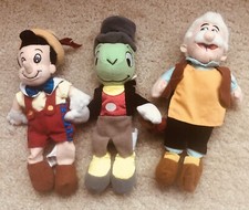 Disney Store Pinocchio 8" Plush Toy Set of 3 Gepetto Jiminy Cricket Rare Vintagd