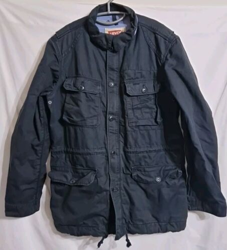 Levi's Utility Style Black Large Mens Jacket With Multiple Pockets 100% Cotton