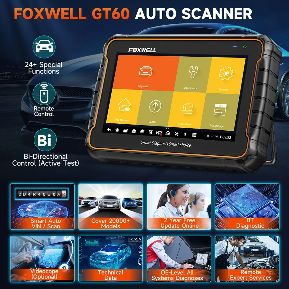 FOXWELL GT60BT Automotriz Bidireccional Todo Sistema OBD2 Escáner Herramienta de Diagnóstico Foto 2 de 4