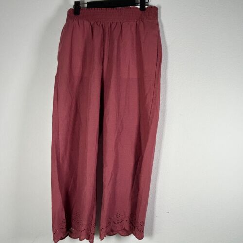 Ann Taylor Factory Petite Wide-Leg Crop Pants SP Maroon High Rise Women’s
