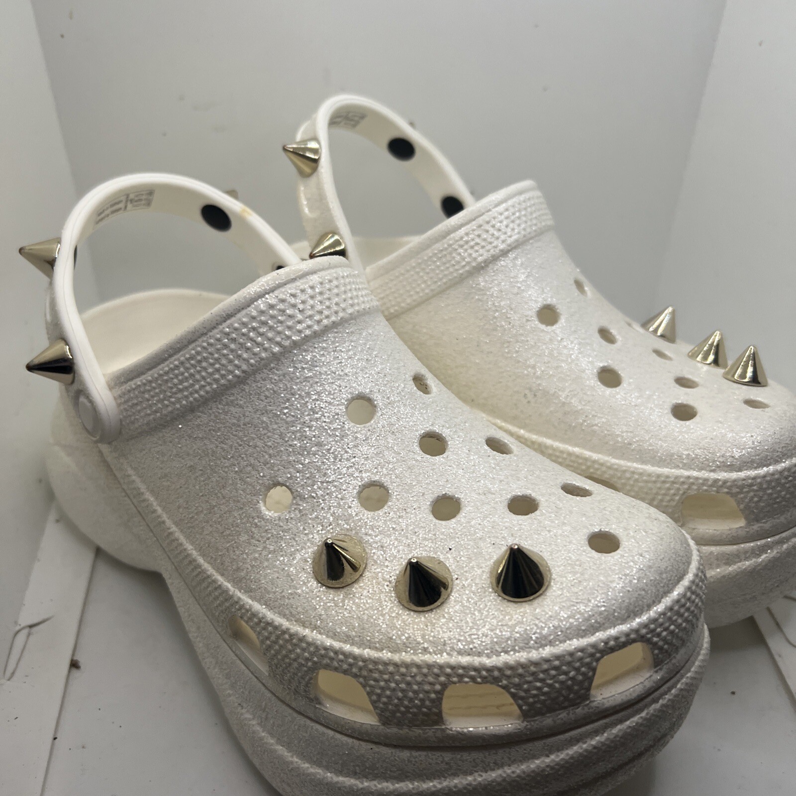 Crocs Classic Bae Glitter Stud Clog Womens Size 8 White Excellent Used
