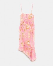 Zara Pink Floral Asymmetric Frill Button Midi Dress • Summer Wedding • BNWT • M