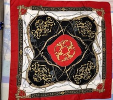 Vintage Scarf Beautiful Colorful Paris Style Inspired Luxury Silk Black Red 30  