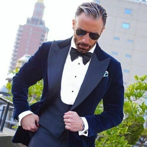 Men Navy Blue Smoking Jackets Designer Elegant Wedding Party Wear Blazer Coat