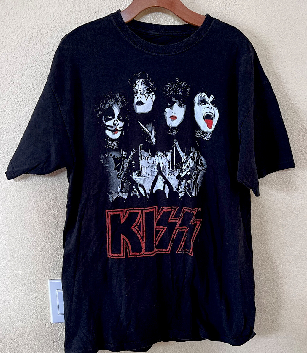 rock san専用 Kiss Rock Band Stage Portrait Logo Black T-shirt Men's Size Large