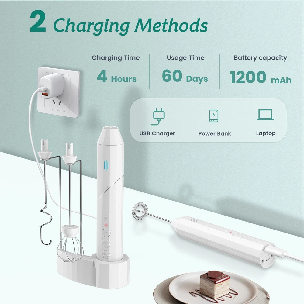 Milk Frother Handheld,USB-C Rechargeable Coffee Frother Wand, Electric drink ...