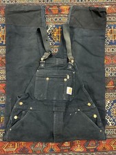 Vintage Carhartt Overalls Bibs Mens Black Double Knee Union Made Lined 90s 36x32