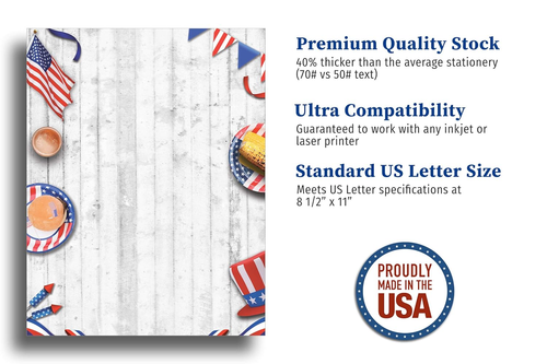 American Patriotic Picnic Stationery Paper - 80 Sheets - Perfect for 4Th of July - Picture 2 of 4