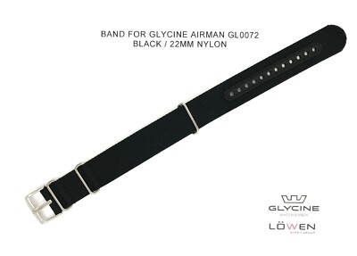 Authentic Glycine Airman GL0072 Black Nylon 22mm Watch Band