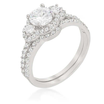 Fancy Wedding Set Cubic Zirconia 1.52 ct. Rhodium Plated