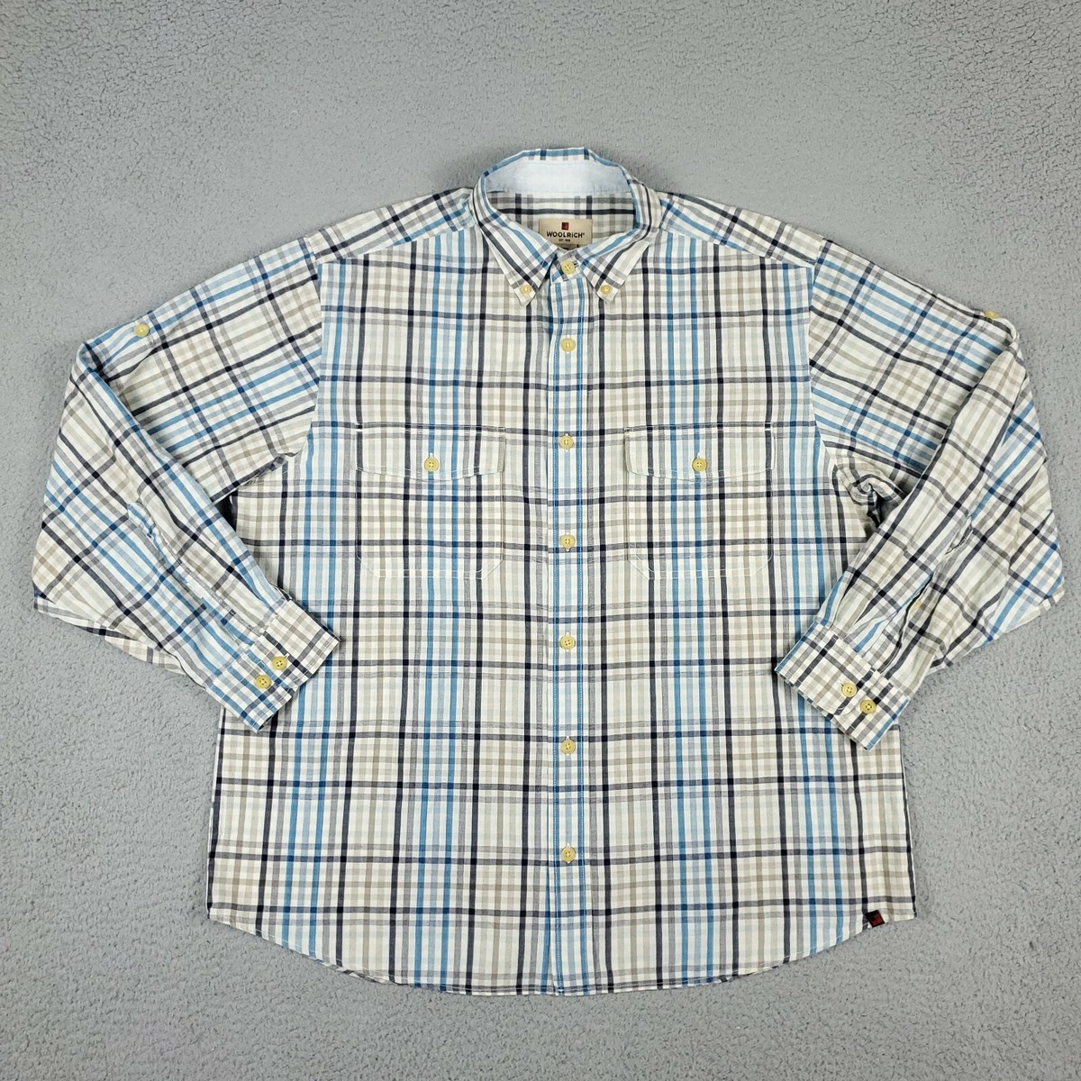 Woolrich Blue Beige Check Pocket Long Sleeve Button Up Shirt Size Large | eBay Woolrich Blue Beige Check Pocket Long Sleeve Button Up Shirt Size Large | eBay