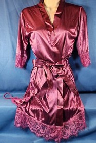 Satin Silk Women's Bridal Short Lace Up Kimono Robe Sleepwear Sexy Lady Wedding 