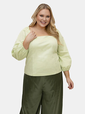 /LX076/ Maree Pour Toi Plus Cotton Square Neck  Blouse Green Sz  22 $89