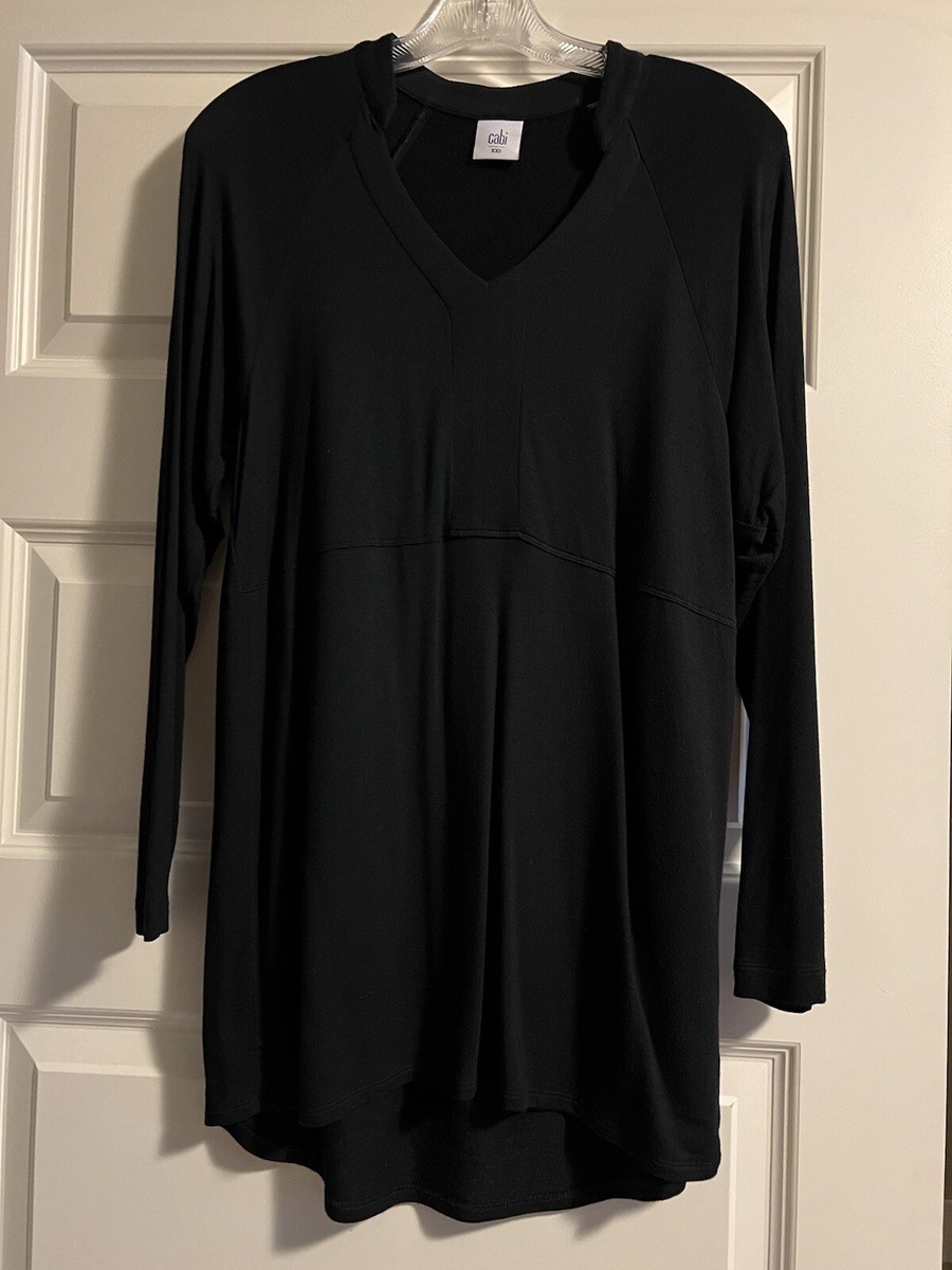 CABI 3415 Gala Tunic Top BLACK Stretch Jersey Knit V-NECK Long