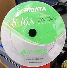 50 Pack Blank Ridata 8 - 16X DVD-R for Data & Video 120 Min/4.7GB myeco NEW