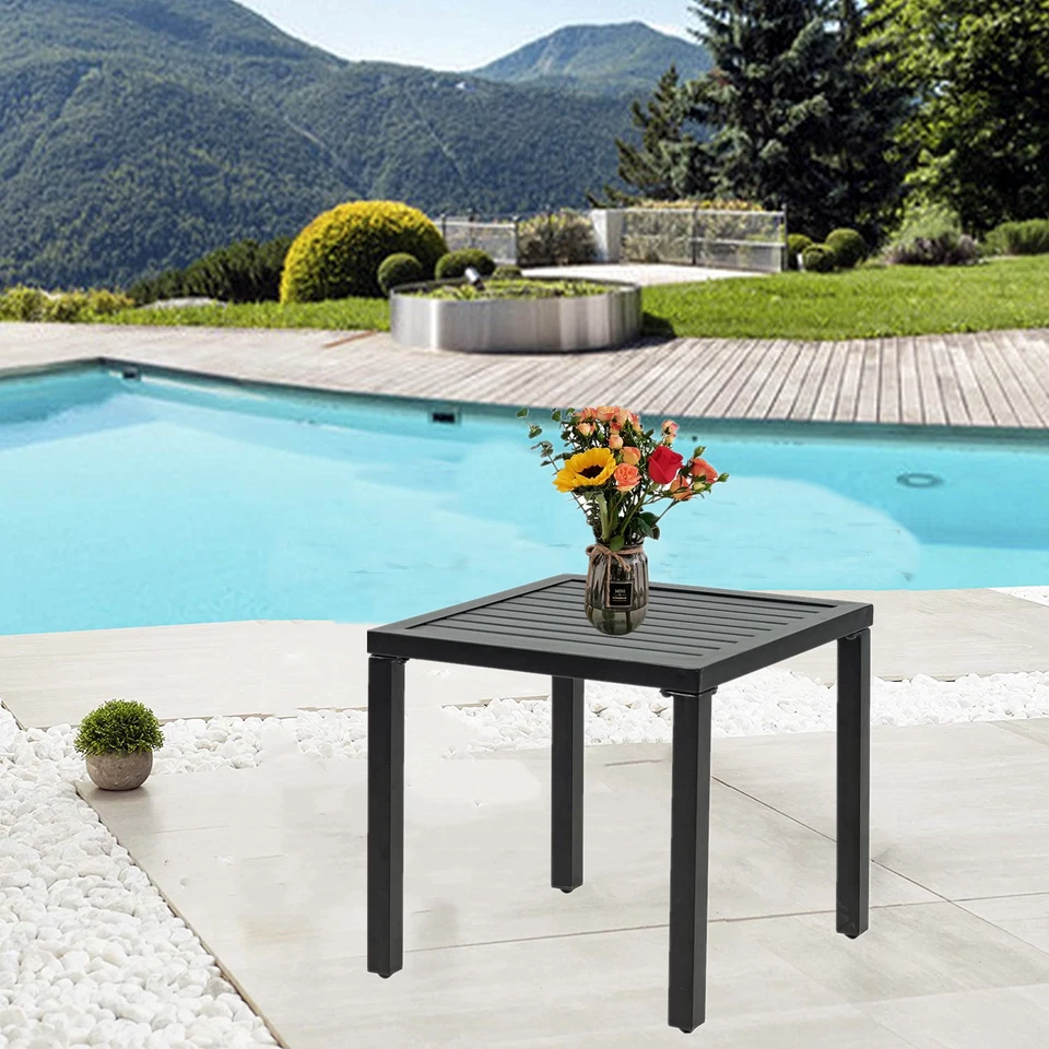 Metal Side Table Patio Outdoor End Coffee Table Square for Porch Balcony Garden - Image 1 of 4