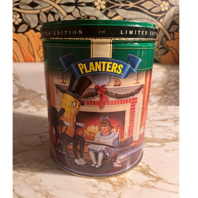 Planters Nuts 1997 Original Advertising Tin Green Beige Candy & Nuts