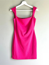 Pretty Little Thing pink mini dress women 8 sleeveless square neck bodycon party