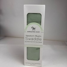 Amazing Baby Newborn Muslin Swaddle Blanket Unisex Baby Green 36x36