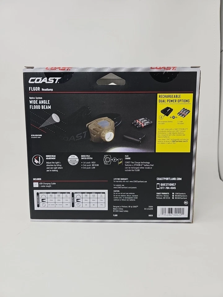 Faro LED recargable COAST FL60R 450 lúmenes accesorios incluidos doble alimentación Foto 4 de 4