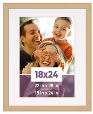18x24 Frame Natural With White Picture Mat For 18x24 Photo - Natural 22x28 Frame