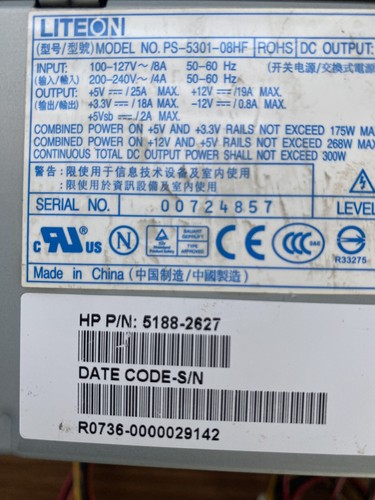 PC-Netzteil, LITEON, Model No. PS-5301-08HF, DC Output 300WATT,