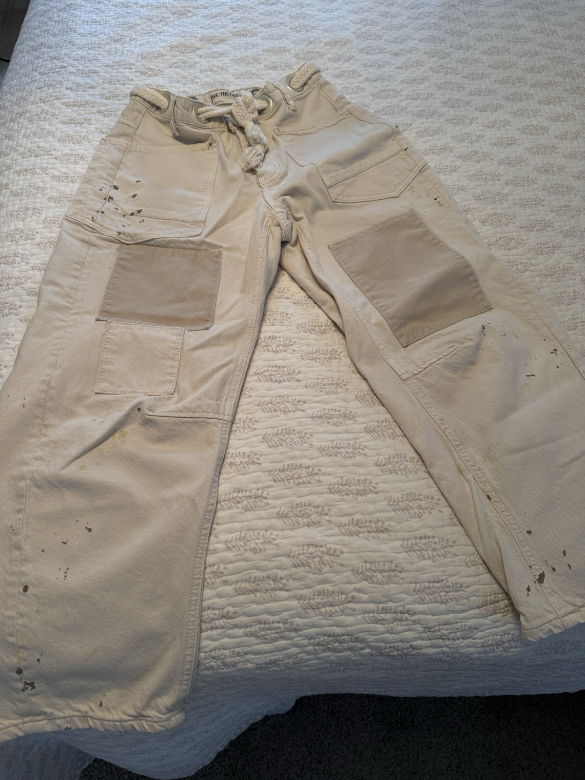 We The Free Beige Paint Splatter Patchwork Cargo … - image 1