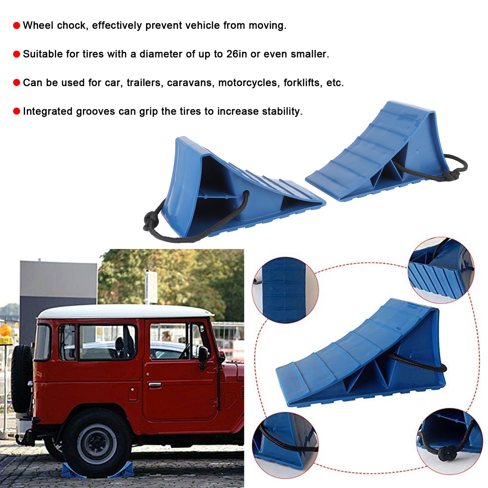 2pcs Portable PP Wheel Chock Stopper For Car Trailers Recommended