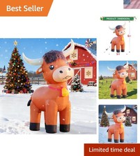 6FT Highland Cow Inflatable Christmas Decor - Self-Inflating with LED Lights