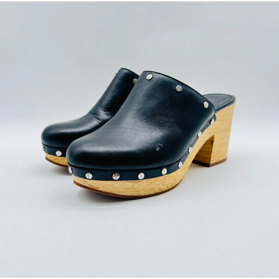 Rebecca Minkoff Shoes Womens 8.5 Black Leather Mules Studded Block Stacked Heel - Image 3 of 4