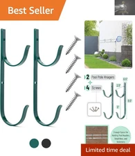 Stylish Green Pool Pole Hanger Hooks - 2 Heavy-Duty Wall Mount Accessories