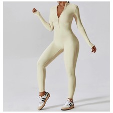 Women Yoga Jumpsuit Fitness Sports Suit Zipper Elastic One-Piece Bodysuits Gym L