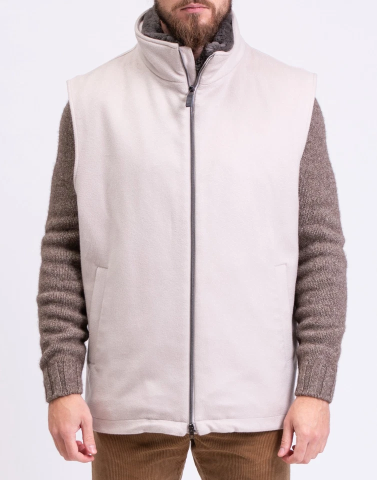 RRP€1600 HERNO Cashmere Vest IT60 US50 5XL Padded Beaver Fur Trim Made in Italy - Image 3 of 4