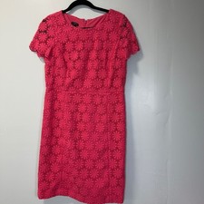 Talbots Petites Pink Floral Eyelet Lace Sheath Dress Short Sleeve 8P VN300