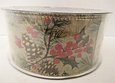 Member's Mark Premium Wired Edge Ribbon 2.5" Wide x 50 Yds Chrsitmas Pine Cone