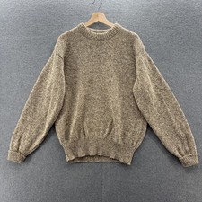 VTG 80s Eddie Bauer Sweater Mens Medium Tall Tan Marled Wool Crewneck Knit USA