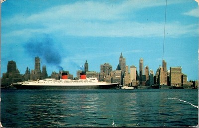 S S Ile De France Downtown New York City Skyline Chrome Postcard