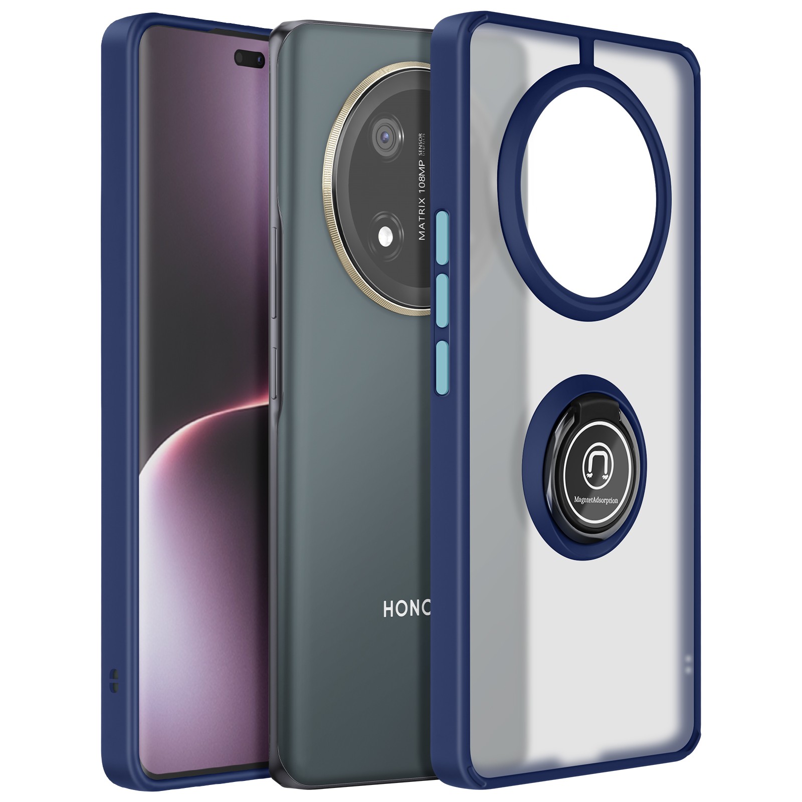 Coque Honor Magic 7 Lite Avizar en silicone bleu avec bague de support