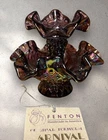 VINTAGE FENTON DIAMOND CUT CARNIVAL OR AMETHYST 1 HORN EPERNE VASE WITH TAGS 4”
