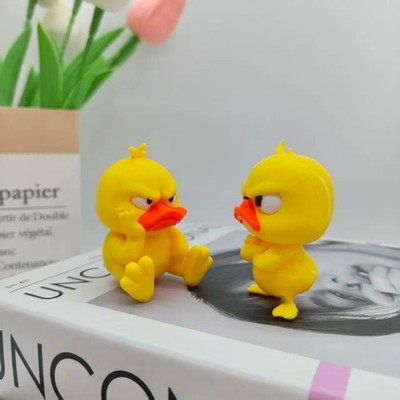 3D Printed Angry Little Yellow Duck Statue - Cute Angry Expression with Big Eyes