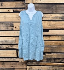 Artisan Ny Shift Dress XL 100% Linen Teal Pockets Lightweight Mini Beach Casual