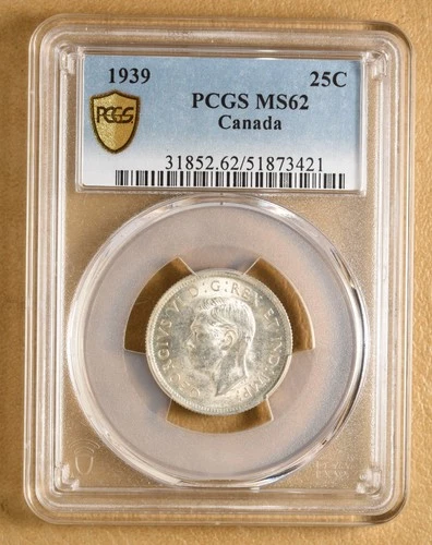 1939 Canada Silver Twenty-Five Cents Quarter PCGS MS62